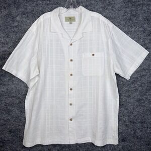 Island Shores XL White Camp Shirt Textured Cotton Button Front Short Sleeve